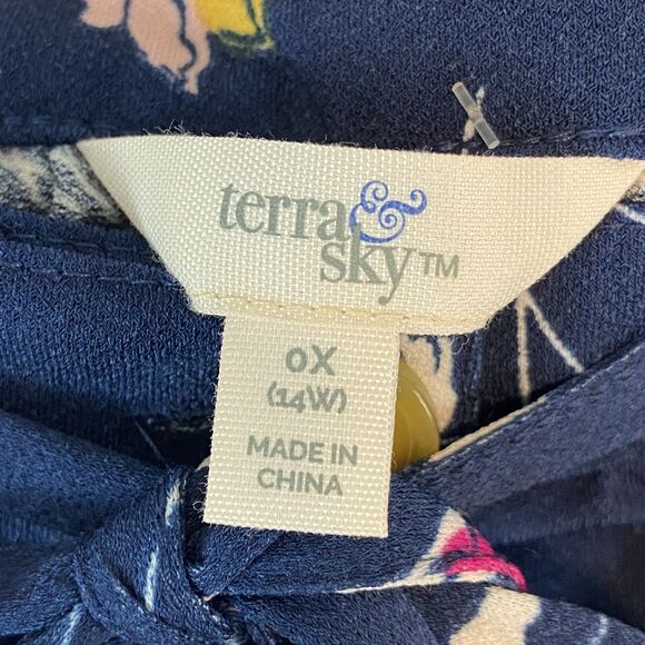 Terra & Sky Skirt Women's 0X (XL) Blue A-Line Midi Floral Button Front Belted - Picture 3 of 7